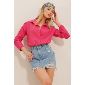 Trend Alaçatı Stili Women's Fuchsia Basic Slim Fit Poplin Shirt