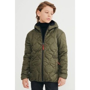 River Club Boy's Onion Patterned Fiber Inside Water and Windproof Khaki Hooded Coat