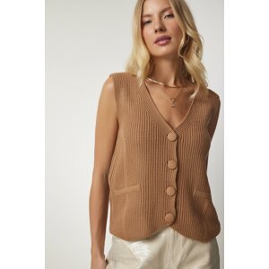 Happiness İstanbul Women's Knitwear Vest with Biscuit Buttons