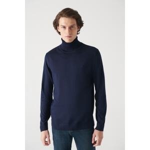 Avva Men's Navy Blue Full Turtleneck Wool Blended Standard Fit Normal Cut Knitwear Sweater