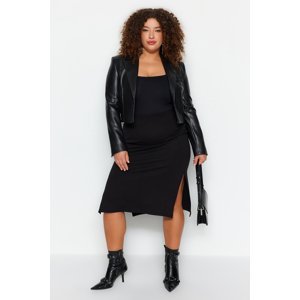 Trendyol Curve Black Plain Basic Interlock Knitted Plus Size Skirt