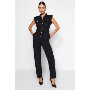 Trendyol Black Button Detailed Tweed Jumpsuit With A Belt