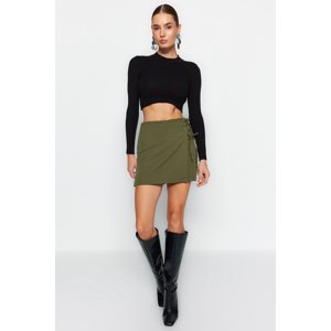 Trendyol Dark Khaki Woven Shorts Skirt with Lace-Up and Eyelet Detail