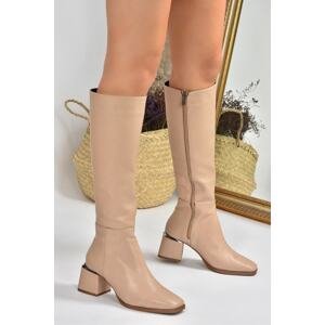 Fox Shoes Skinny Leather Women's Thick Heeled Boots