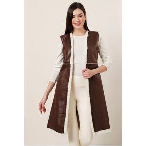 By Saygı Leather Vest with Faux Shearling Lines Brown