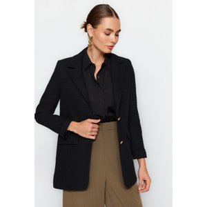 Trendyol Black Tweed Regular Lined Woven Blazer Jacket with Metal Buttons