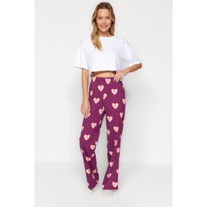 Trendyol Purple 100% Cotton Heart Pattern Knitted Pajama Bottoms