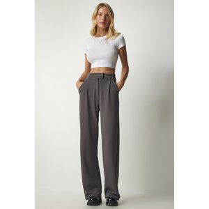 Happiness İstanbul Women's Anthracite Velcro Waist Comfortable Woven Trousers