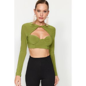 Trendyol Green Chest Cup Window/ Cut Out Detailed Knitted Blouse