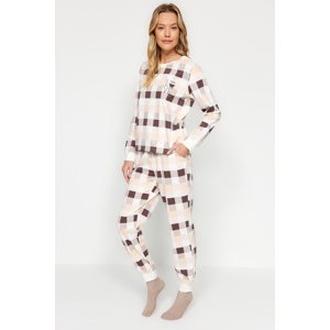 Trendyol Multi Color Cotton Plaid Tshirt-Jogger Knitted Pajamas Set