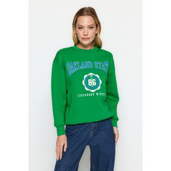 Trendyol Green Thick Fleece Inside, Crew Neck Printed Regular / Regular Knitted Sweatshirt