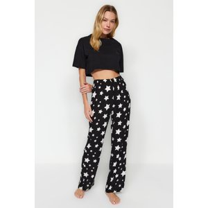 Trendyol Black Star Pattern Viscose Woven Pajama Bottoms