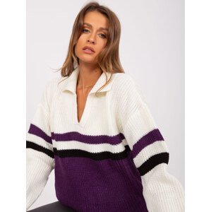Ecru-fialový oversize svetr s límečkem