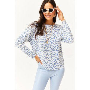 Olalook Women's White Leopard Dirty Collar Printed Soft Textured Thin Sweatshirt