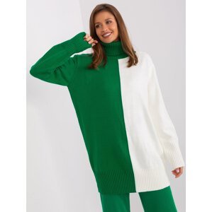 Zelený a ecru dlouhý svetr s rolákem