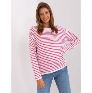 Bílo-růžový oversize svetr s kulatým výstřihem