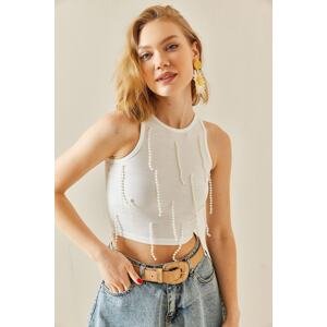 XHAN White Pearl Camisole Crop Blouse