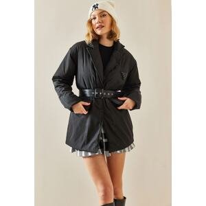 XHAN Black Double Breasted Collar Puffy Coat