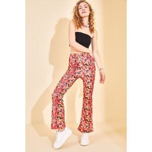 XHAN Pomegranate Flower Patterned Wide Leg Trousers