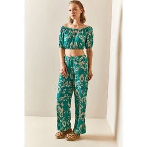 XHAN Green Patterned & Textured Crop Double Suit