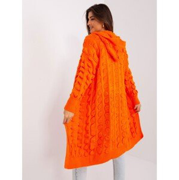 Oranžový dlouhý kardigan s kapucí