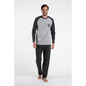 Pánské pyžamo Morten, dlouhý rukáv, dlouhé kalhoty - melange/tmavá melanž