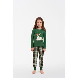 Dívčí pyžamo Zonda, dlouhý rukáv, dlouhé nohavice - zelená/potisk