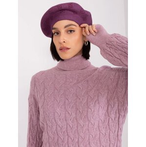 Tmavě fialový dámský baret s kamínky