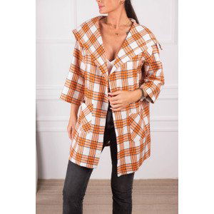 armonika Women's Light Orange Plaid Loose Jacket with Pocket