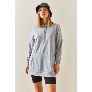 XHAN Gray Kangaroo Pocket Oversize Hooded Sweatshirt