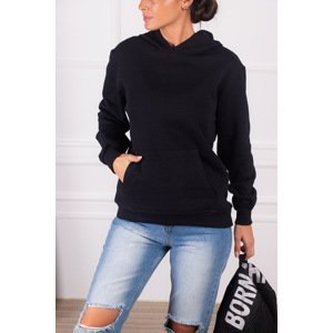 armonika Women's Black Hooded Kangaroo Pocket Raising Sweatshirt ARM-21Y11504