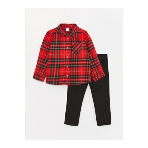 LC Waikiki Long Sleeve Plaid Patterned Baby Boy Trousers and Shirt 2-Pack