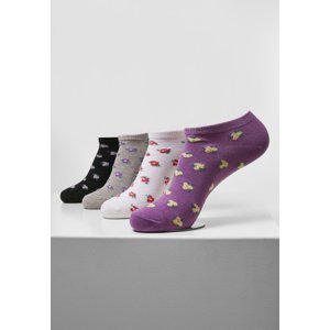 Květinové neviditelné ponožky z recyklované příze 4-balení šedá+černá+bílá+lila