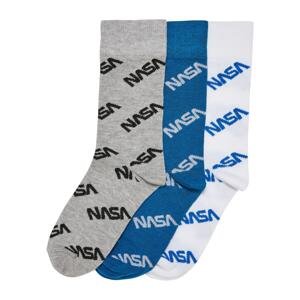 Celoplošné dětské ponožky NASA, 3 balení, zářivě modrá/šedá/bílá