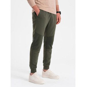 Ombre Men's sweatpants with ottoman fabric inserts - dark olive green