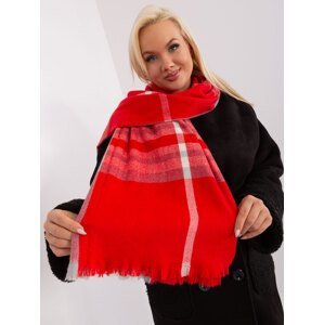 Červeno-šedý dámský šátek s třásněmi