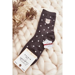 Dámské zateplené ponožky s puntíky a medvídky, tmavě šedé