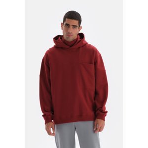 Dagi Claret Red Pocket Detailed Hooded Sweatshirt
