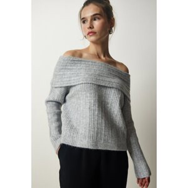 Happiness İstanbul Women's Gray Madonna Collar Knitwear Sweater