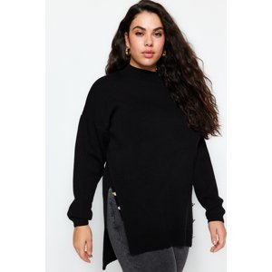 Trendyol Curve Black Button Detailed Turtleneck Knitwear Sweater
