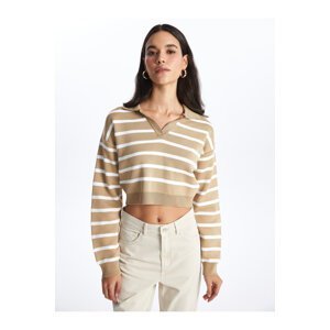 LC Waikiki Polo Neck Striped Long Sleeve Crop Women's Knitwear Sweater