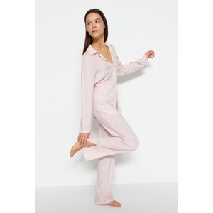 Trendyol Pink Striped Slit Detailed Shirt-Pants Woven Pajama Set