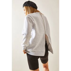 XHAN Gray Crew Neck Back Zipper Sweatshirt