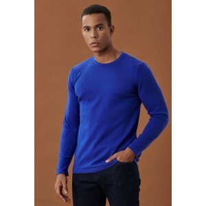 ALTINYILDIZ CLASSICS Men's Saks Blue Standard Fit Regular Cut Crew Neck Patternless Basic Knitwear Sweater