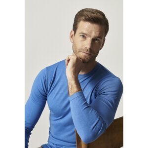 ALTINYILDIZ CLASSICS Men's Blue Standard Fit Regular Cut Crew Neck Patterned Basic Knitwear Sweater