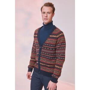 Trendyol Navy Blue Men's Slim Fit V Neck Jacquard Knitwear Cardigan