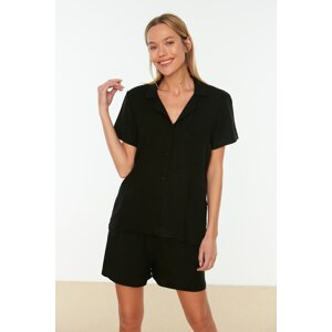 Trendyol Black Viscose Shirt-Shorts Woven Pajama Set