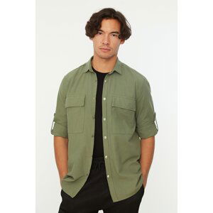 Trendyol Green Men's Regular Fit Shirt with Collar Big Pockets and Capsule