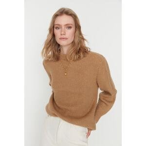 Trendyol Camel Oversize Soft Textured Basic Knitwear Sweater