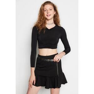 Trendyol Black Slim Gather Detailed Crop Stretchy Knitted Blouse